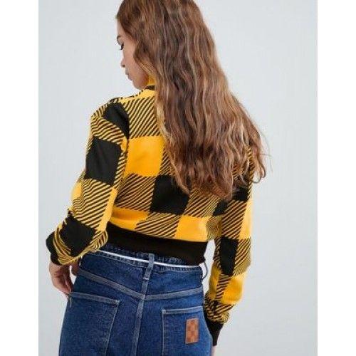 Yellow Check Logo - ellesse cropped high neck sweatshirt with chest logo in large scale