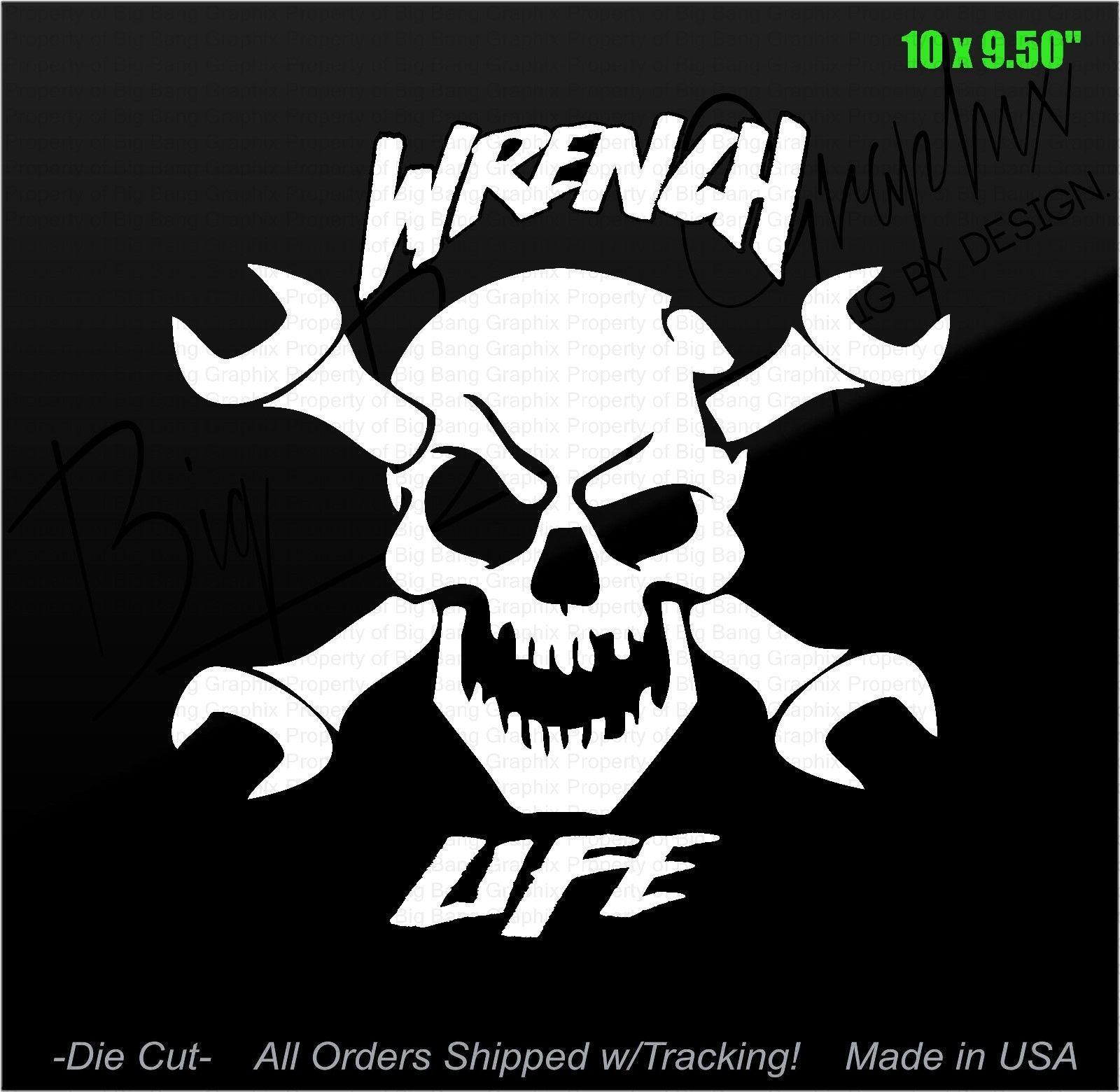 Diesel Mechanic Shop Logo - WRENCH LIFE Skull Vinyl Decal Window Sticker Mechanic Shop Owner
