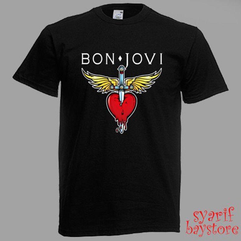 Bon Jovi Band Logo - Bon Jovi Rock Band Logo Men'S Black T Shirt Size S M L XL 2XL 3XL ...