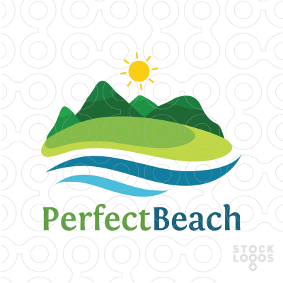 Ocean with Mountain Logo - Warm logo for a beautiful beach surrounded by mountains. beach