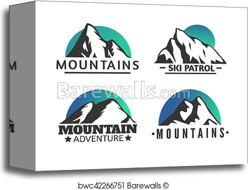 Ocean with Mountain Logo - Canvas Print of Hand drawn Mountains Logo set. Ski Resort vector ...
