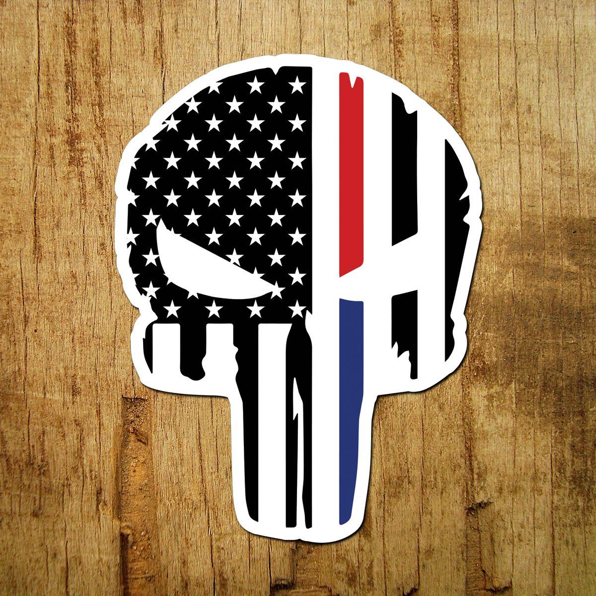 Red Black and Blue Logo - Thin Red & Blue Line of Courage Punisher Skull Decal – InShane Designs