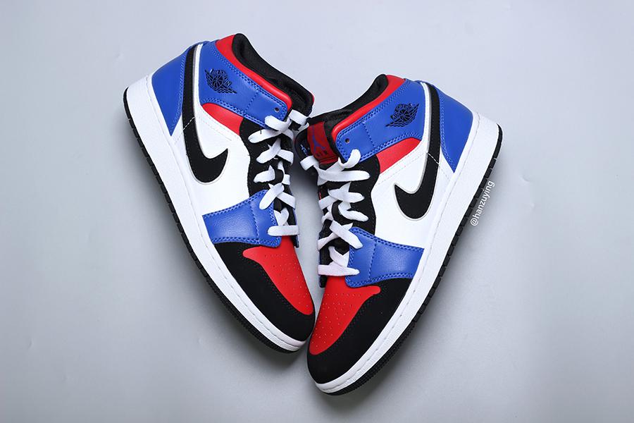 Red Black and Blue Logo - Air Jordan 1 Mid Top 3 Blue Red Black White 554724-124 Release ...