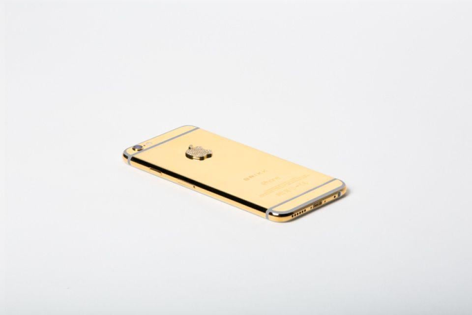 Gold and Diamond Apple Logo - LUX IPHONE 6 IN BLACK FINISHED IN 24K YELLOW GOLD WITH DIAMOND LOGO