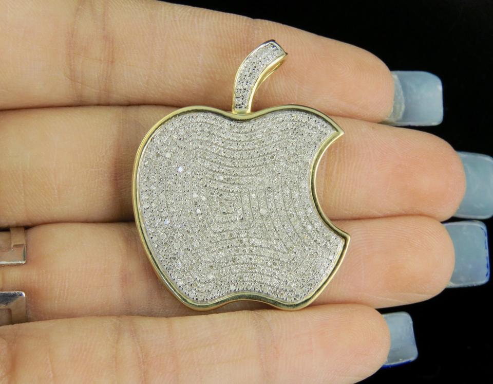 Gold and Diamond Apple Logo - Jewelry Unlimited 10k Yellow Gold Iced Out Diamond Apple Logo