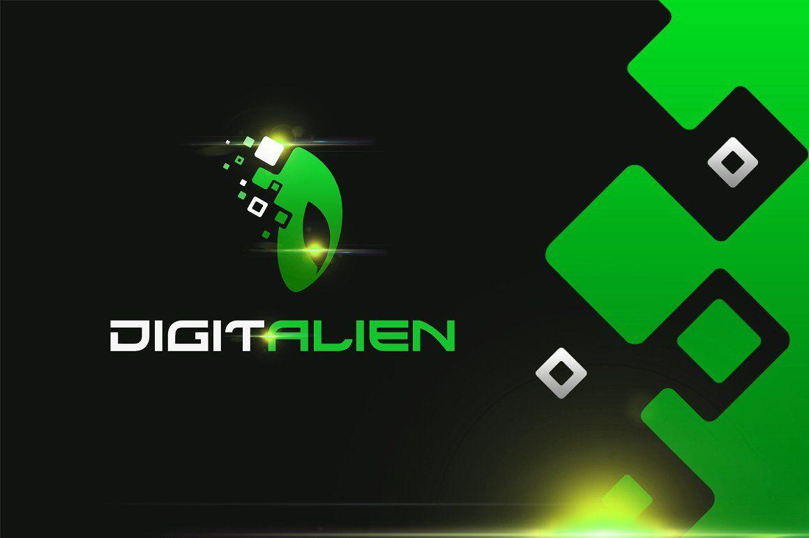 Green Alien Logo - Digital Alien Logo Template ~ Logo Templates ~ Creative Market