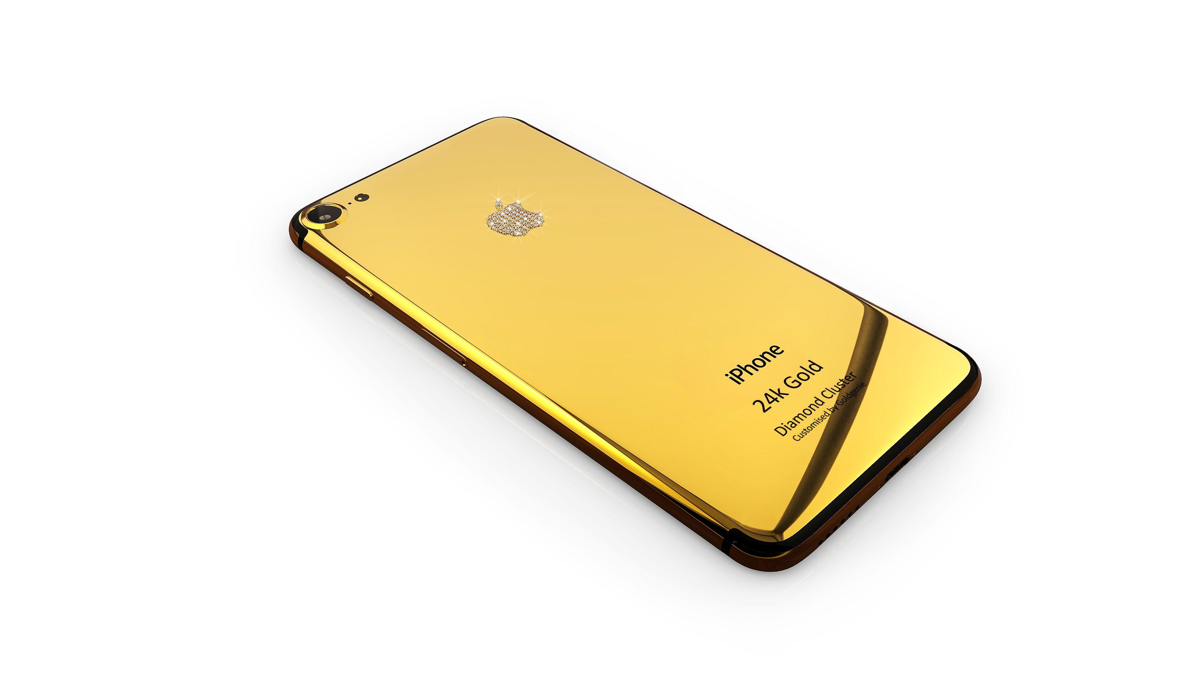 Gold and Diamond Apple Logo - 24k Gold iPhone 7 Diamond Cluster with Diamond encrusted Apple logo