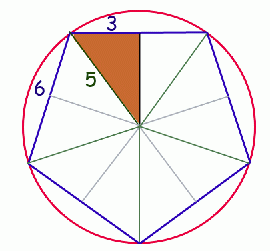 Pentagon with Two Red Triangles Logo - Find the area of a regular pentagon inscribed in a circle