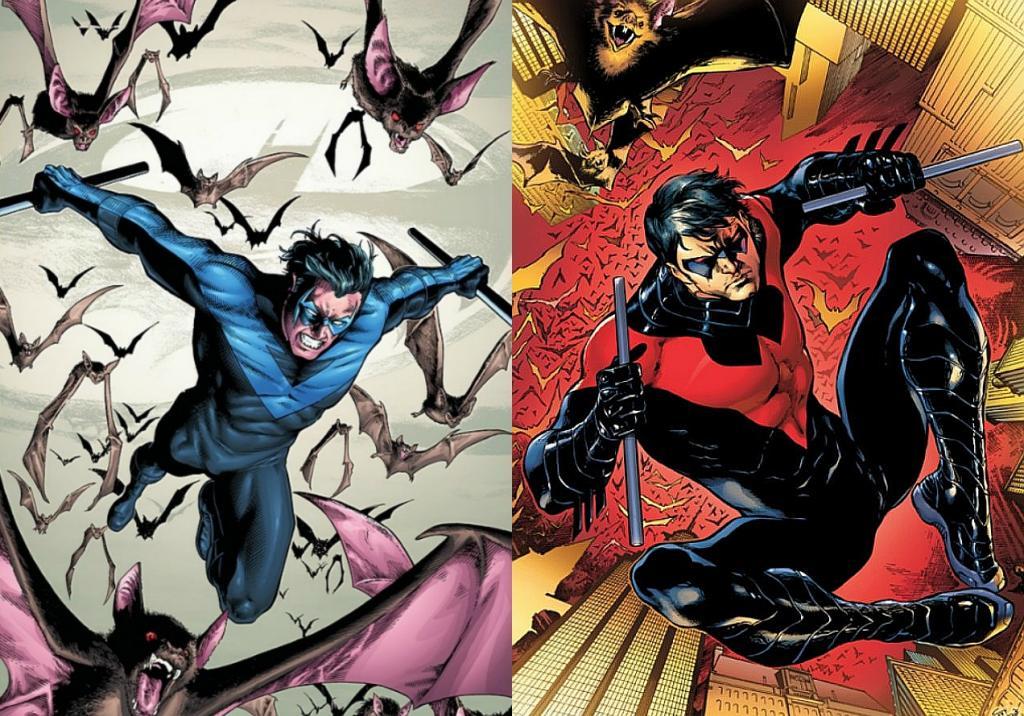 Red Black and Blue Logo - batman did Nightwing's costume change from black and blue to