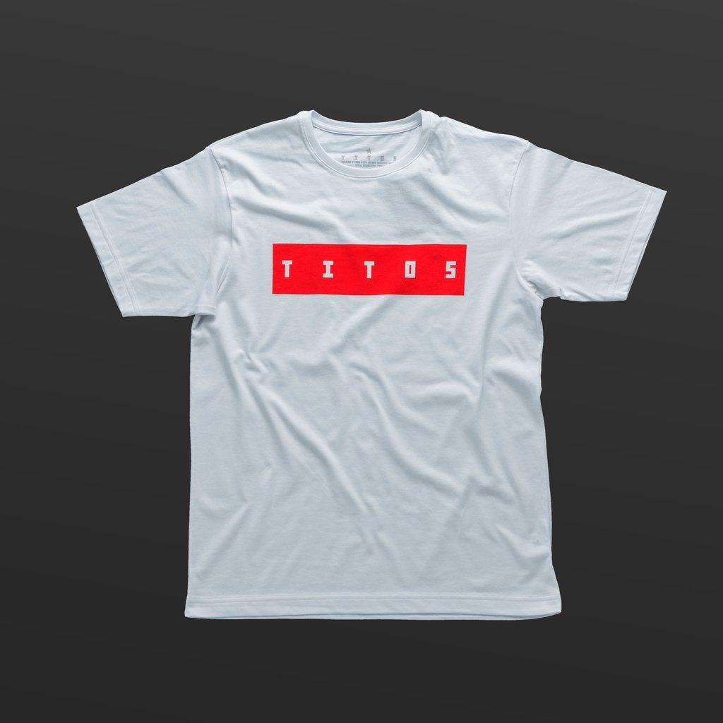 Red Block White Cross Logo - Third T-shirt white/red TITOS block logo – Titos