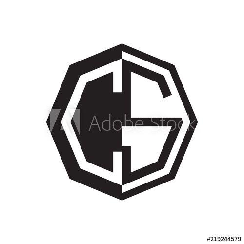 As a Two CS Logo - two letter CS octagon negative space logo this stock vector