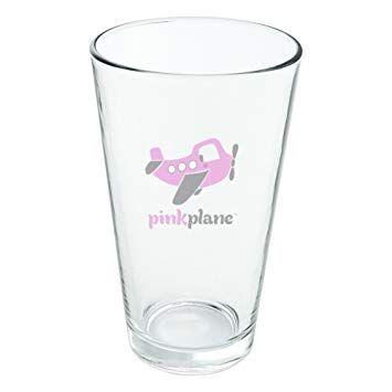Amazon Drink Logo - Pink Plane Airplane Logo Novelty 16oz Pint Drinking Glass Tempered