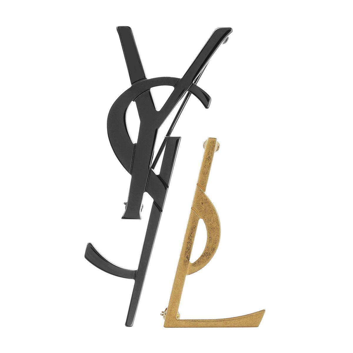 YSL Logo - Saint Laurent YSL Logo Shaped Brooches Black Gold in gold | fashionette