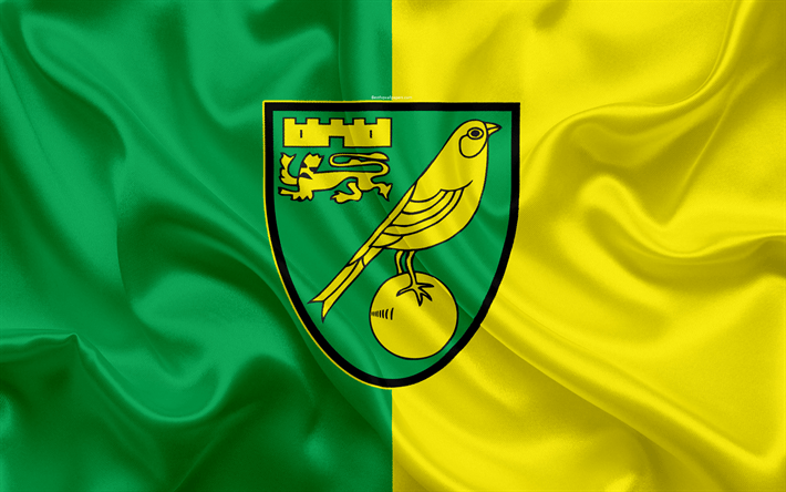 Norwich Logo - Download wallpapers Norwich City FC, silk flag, emblem, logo, 4k ...