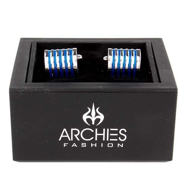 3 Blue Bars Logo - Buy Silver Blue Bars Cufflinks Online at Best Price in India