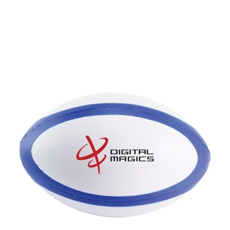 Stress Balls with Company Logo - Promotional Mini rugby Stress Balls Printed ( White and Blue ) dual