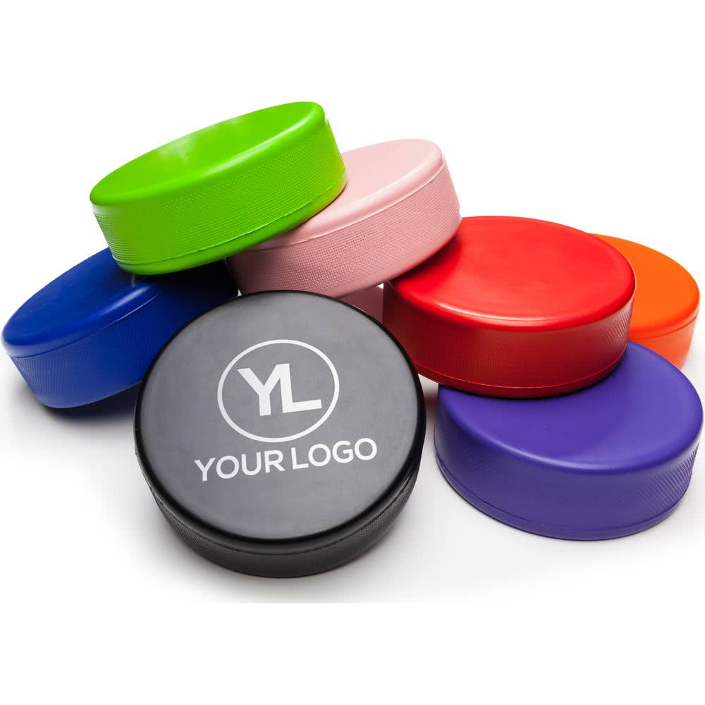 Stress Balls with Company Logo - Promotional Hockey Puck Stress Balls with Custom Logo for $0.831 Ea.