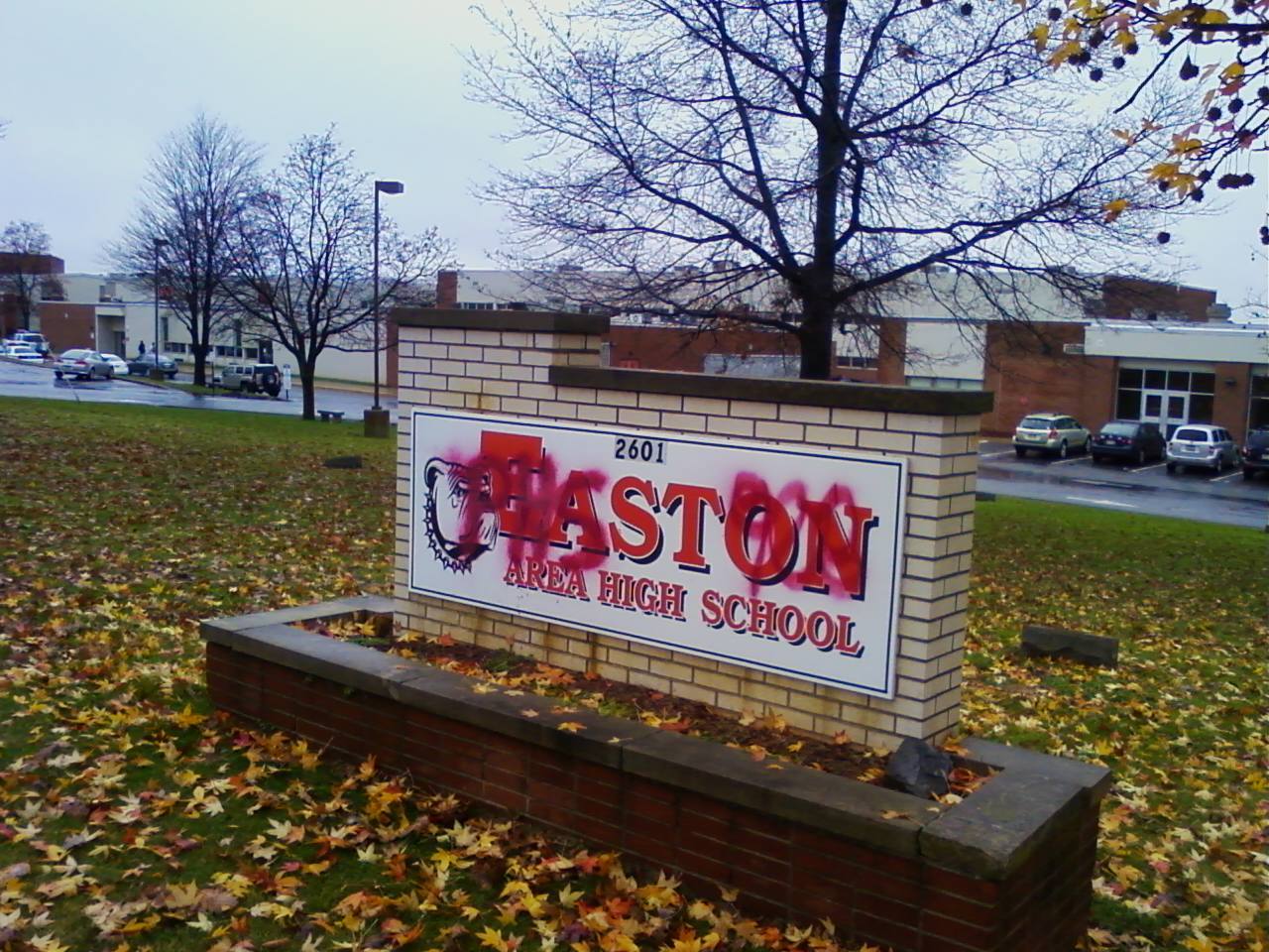 Easton High School Logo - Easton Area High School signs spray-painted with Phillipsburg High ...