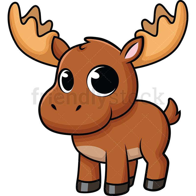 Cartoon Moose Logo - Cute Baby Moose Cartoon Vector Clipart - FriendlyStock
