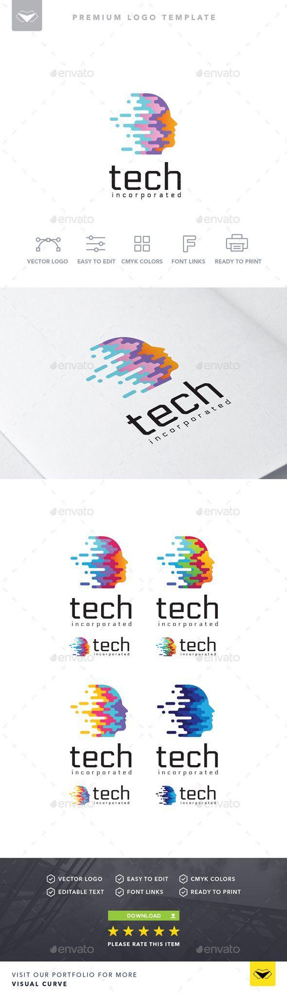 Computer Face Logo - Tech Logo 3d, ai, artificial intelligence, blue, colorful ...