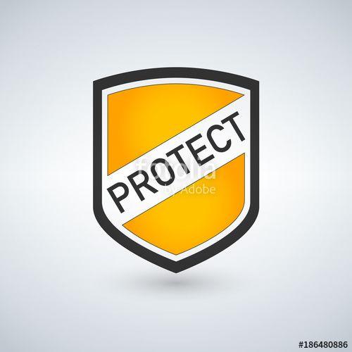 Yellow Shield Logo - Black and yellow Shield Icon with protect word in trendy flat style