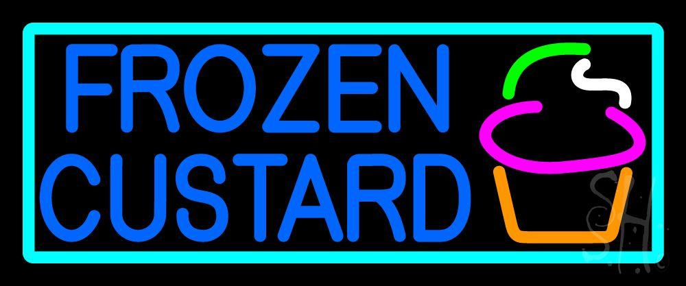 Blue Frozen Logo - Blue Frozen Custard With Turquoise Border Logo 3 Neon Sign. Dessert
