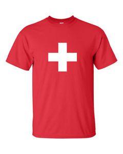 Red Flag with White Cross Logo - Swiss Switzerland Suisse Flag White Cross Red Cross T-Shirt Tee ...