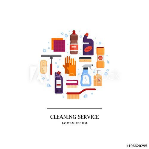 Household Logo - Cleaning service logo. Set house cleaning tools in circle isolated