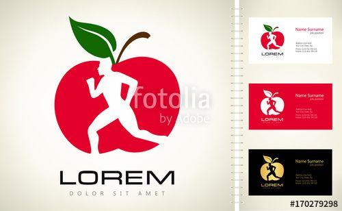 Red and Green Apple Logo - Man and apple logo. Diet and weight loss concept. Green apple