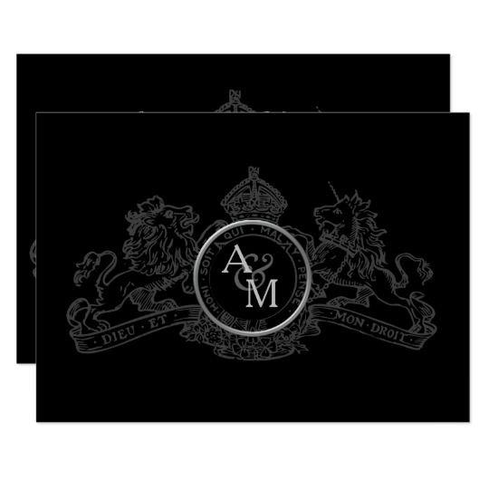 Grey Lion Logo - Black Grey Lion Unicorn Regal Emblem Wedding Invitation. Zazzle.co.uk