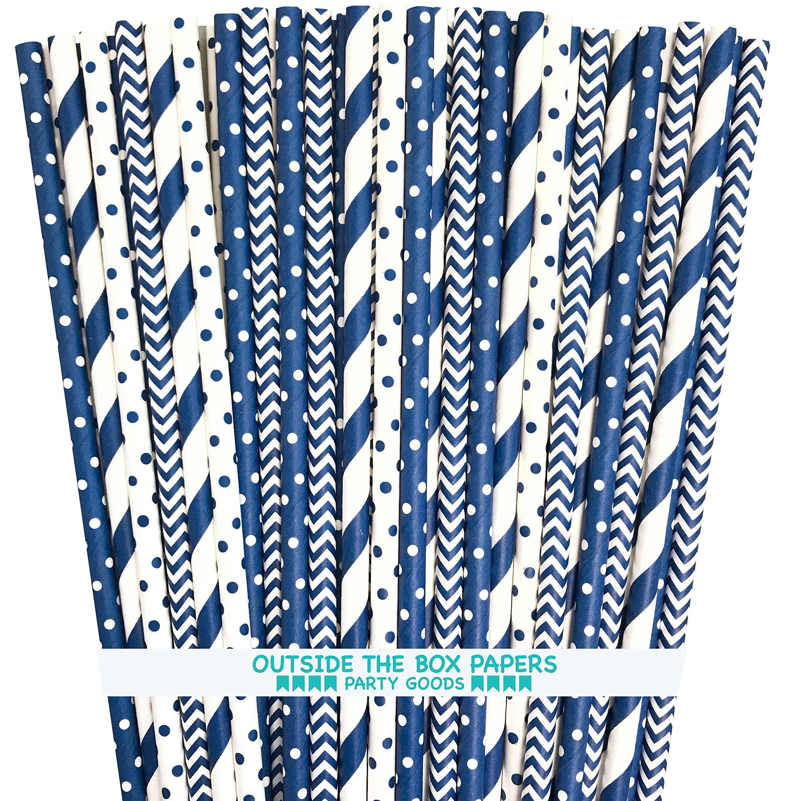 Blue White Stripes with Dot Logo - Amazon.com: Paper Straws - Navy Blue and White - Stripe Chevron ...