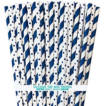 Blue White Stripes with Dot Logo - Amazon.com: Paper Straws - Navy Blue and White - Stripe Polka Dot ...