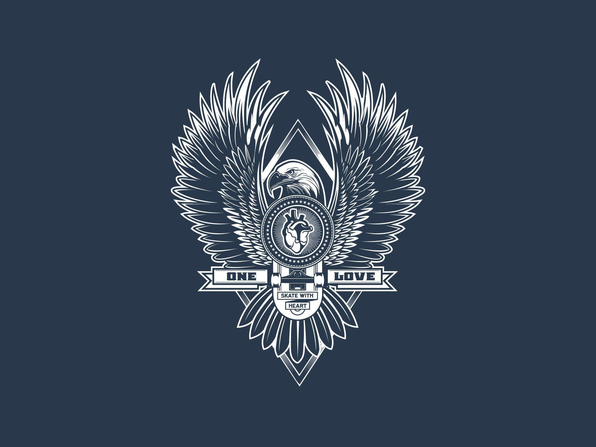 Dirty Eagle Logo - Vector One Love Eagle Skateboard T-shirt Illustration Design by Old ...