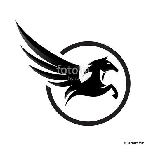 Black and White Horse Circle Logo - Black Pegasus Circle Horse Flying