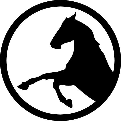 Black and White Horse Circle Logo - Horse raising front feet inside a circle outline Icon