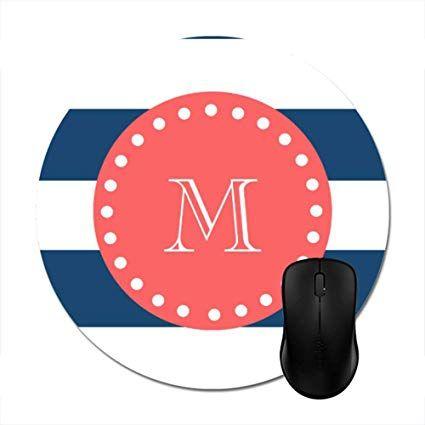 Blue White Stripes with Dot Logo - Amazon.com : Navy Blue White Stripes Pattern, Coral Monogram Mouse ...