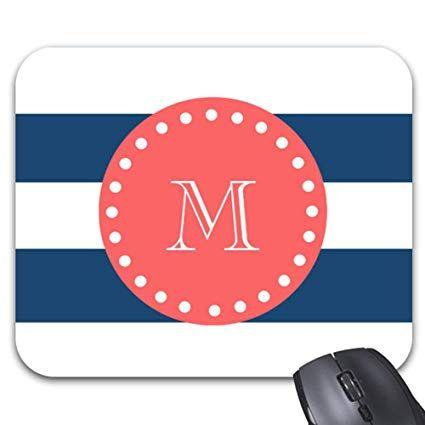 Blue White Stripes with Dot Logo - Amazon.com : Navy Blue White Stripes Pattern, Coral Monogram Mouse ...