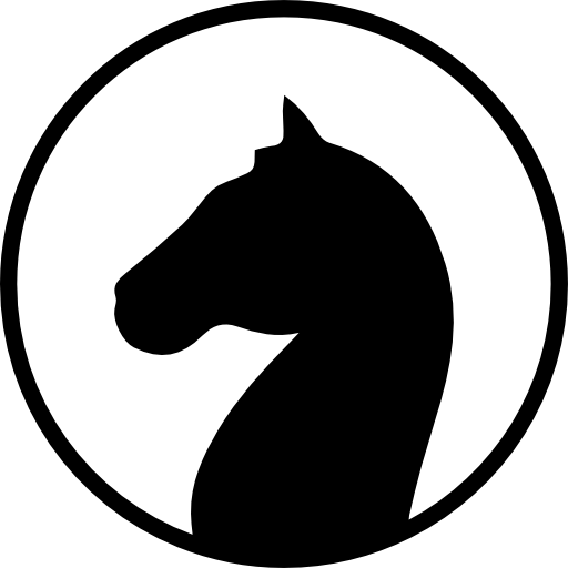 Black and White Horse Circle Logo - Horse head black shape facing left inside a circle outline Icon. Free