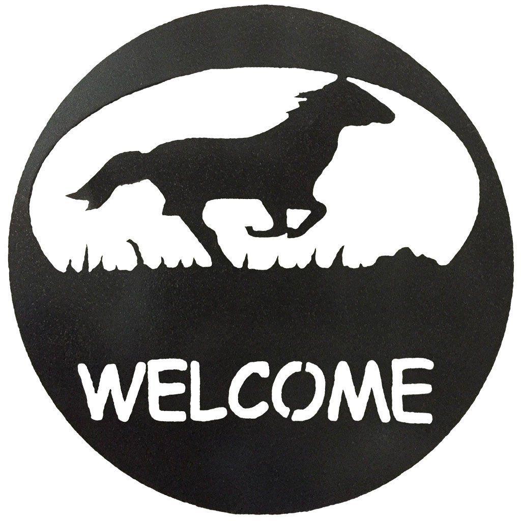 Black and White Horse Circle Logo - 7055 Inc Horse Welcome Circle in Hammered Black Wall Decor | eBay