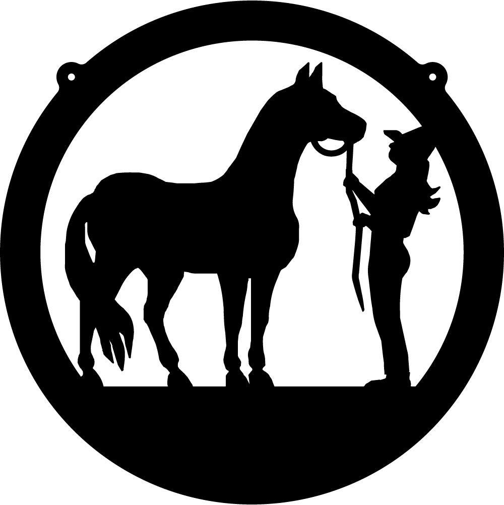Black and White Horse Circle Logo - Cowgirl & Horse Circle Decal - Custom Wall Graphics