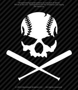 Softball Skull Logo - Baseball Skull With Bats Sports Softball Vinyl Decal Window Sticker
