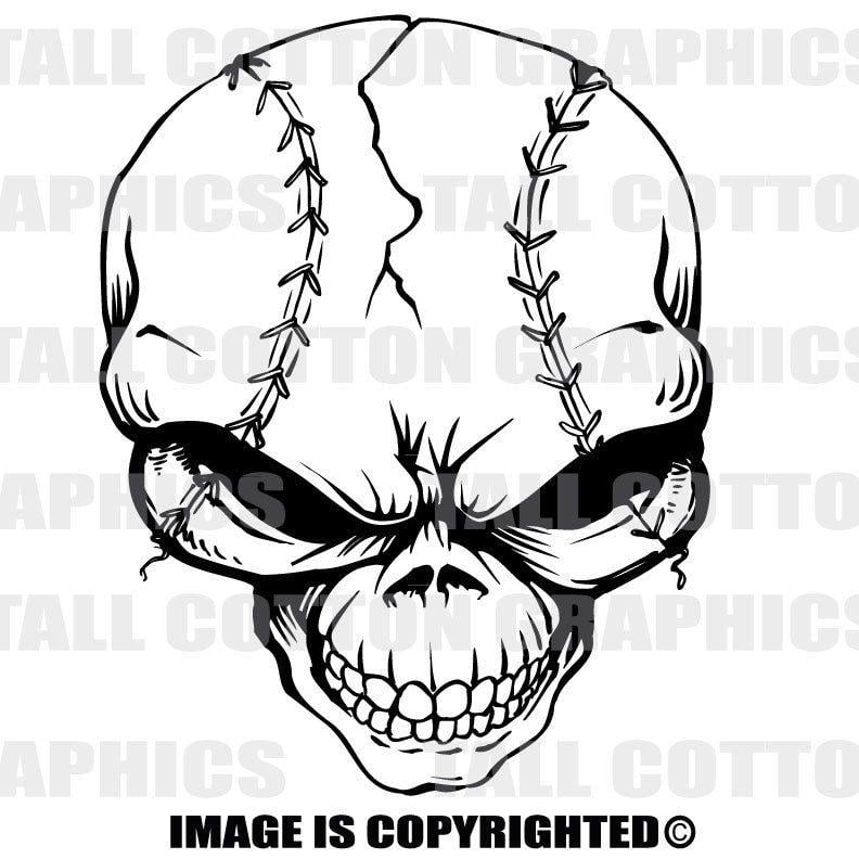 Softball Skull Logo - BASEBALL SOFTBALL SKULL Vinyl Decal #107