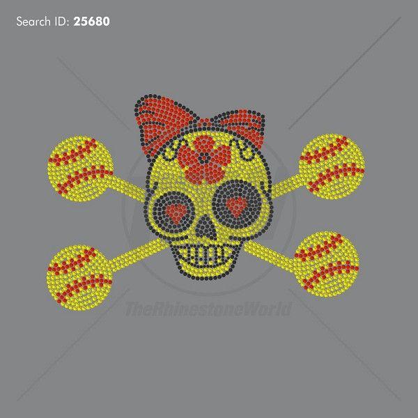 Softball Skull Logo - Softball Skull Rhinestone Design