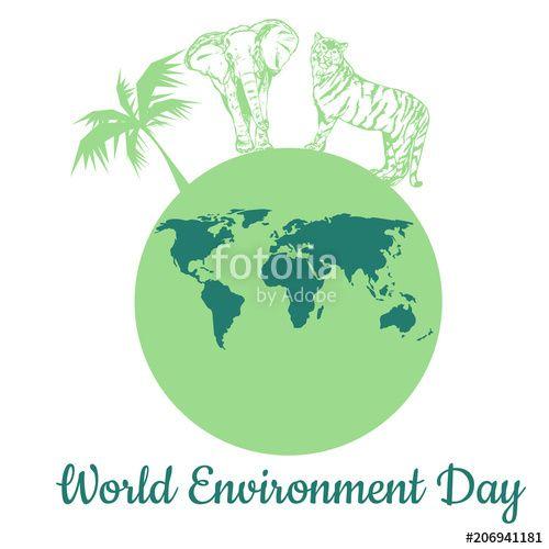 Elephant and World Logo - World Environment Day, the logo of the globe, animal protection ...