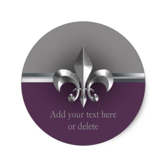 Eggplant and Grey Logo - Eggplant Grey Metal Style Silver Fleur de Lis Classic Round Sticker ...