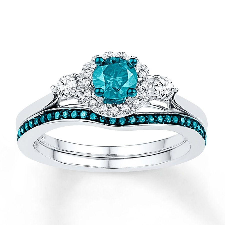 Blue and White Diamond Logo - Blue & White Diamonds 5/8 ct tw Bridal Set 14K White Gold ...