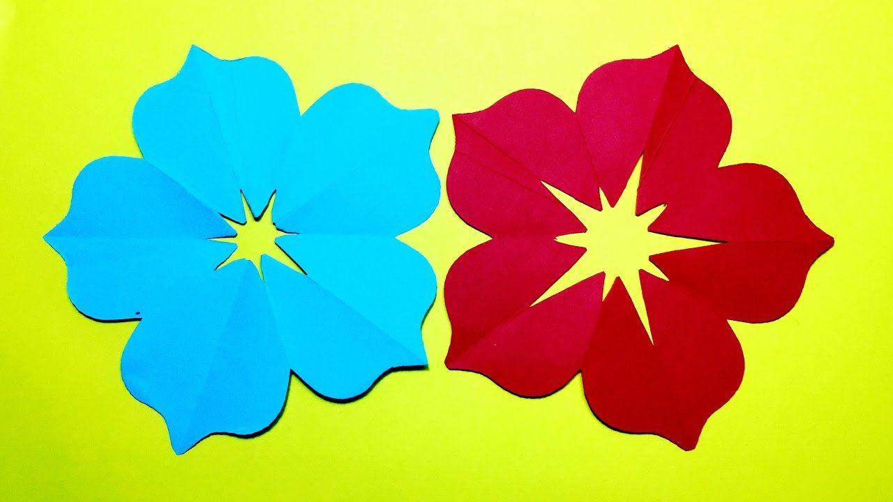 5 Petals Flower with Red Logo - How to make 5 petal hand cut paper flowers - origami flower DIY ...
