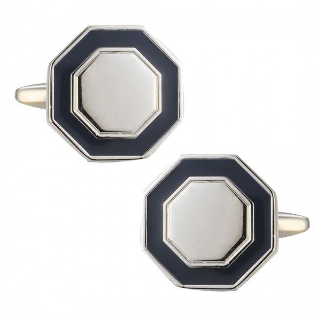 Blue Octagon Shaped Logo - Silver Plate Enamel Blue Octagon Shaped Cufflinks