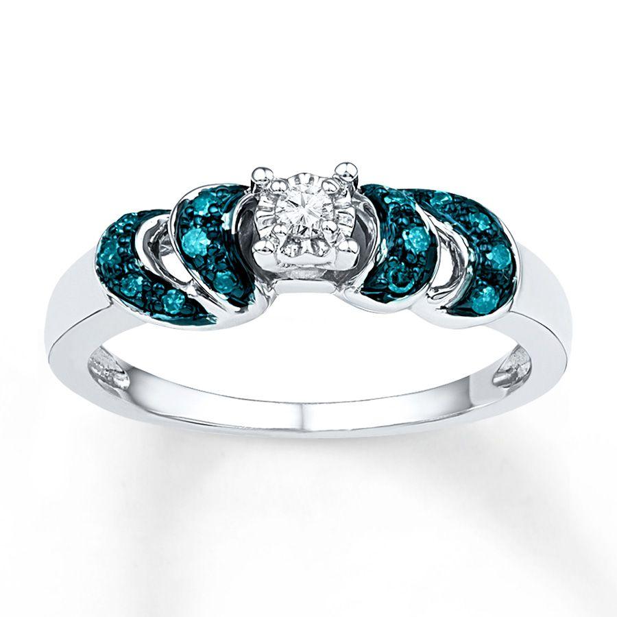 Blue and White Diamond Logo - Blue & White Diamonds 1 8 Ct Tw Round Cut Sterling Silver Ring