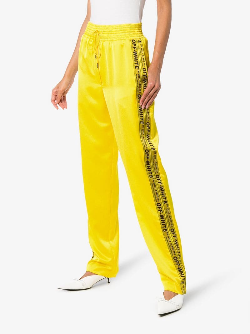 White with Yellow Stripe Logo - Off White Industrial Logo Striped Track Pants